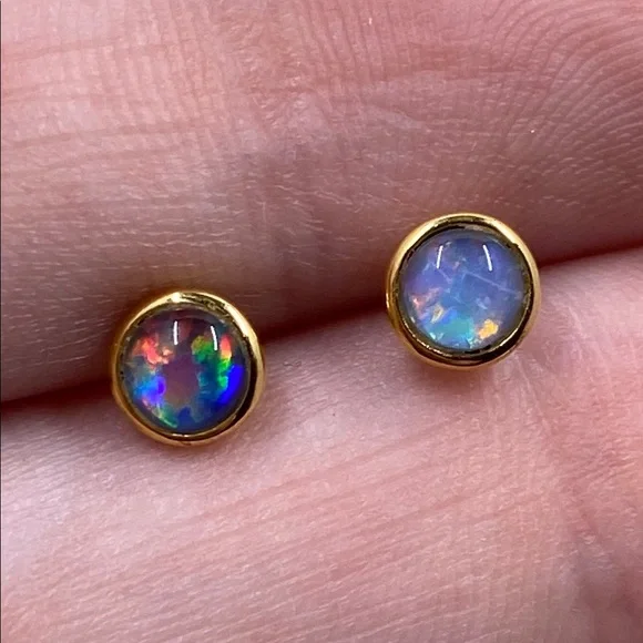 💛 Vintage 925 Gold Plated Opal Stud Earrings & Pendant Set - Picture 6 of 9